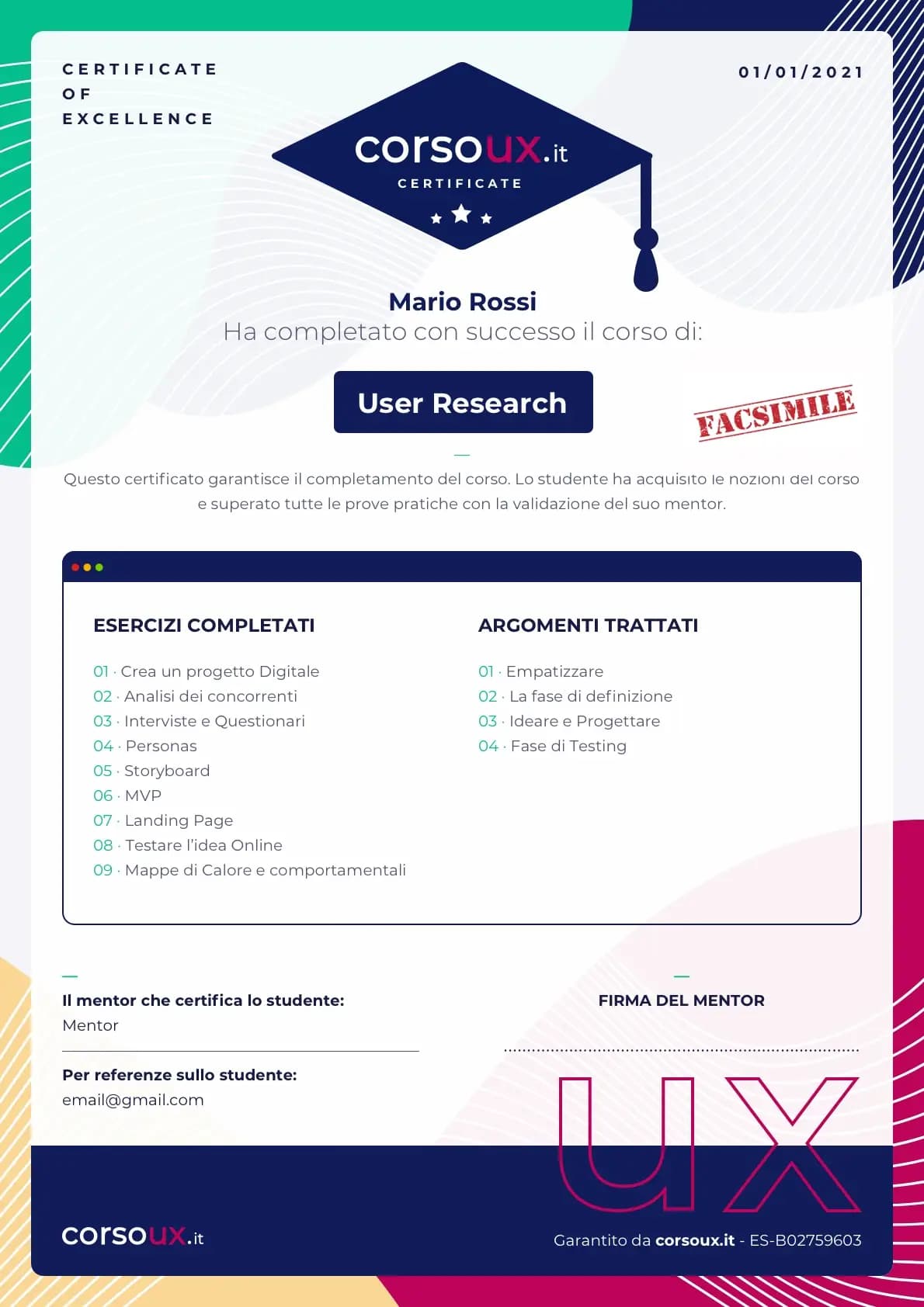 Certificato UX Design rilasciato da CorsoUX